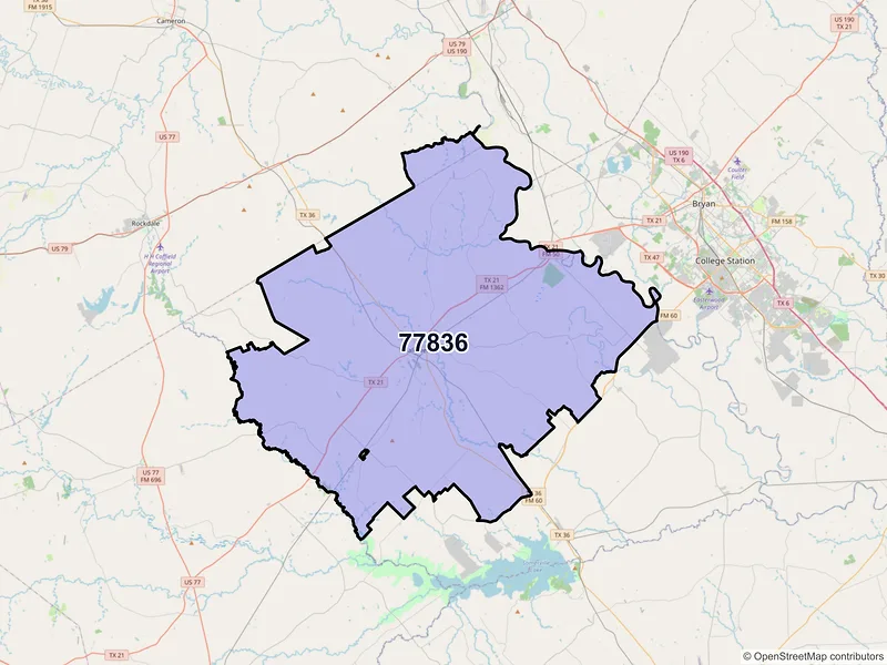 Map of ZIP Code 77836 — Caldwell, TX