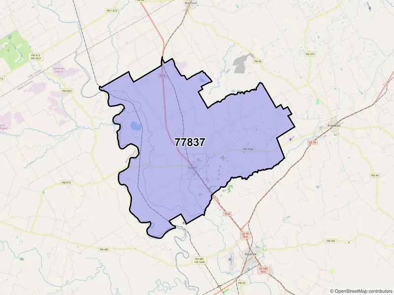 Map of ZIP Code 77837 — Calvert, TX
