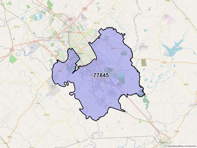Map of ZIP Code 77845 — College Station, TX