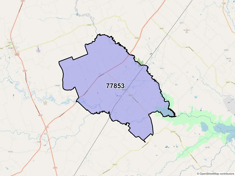 Map of ZIP Code 77853 — Dime Box, TX