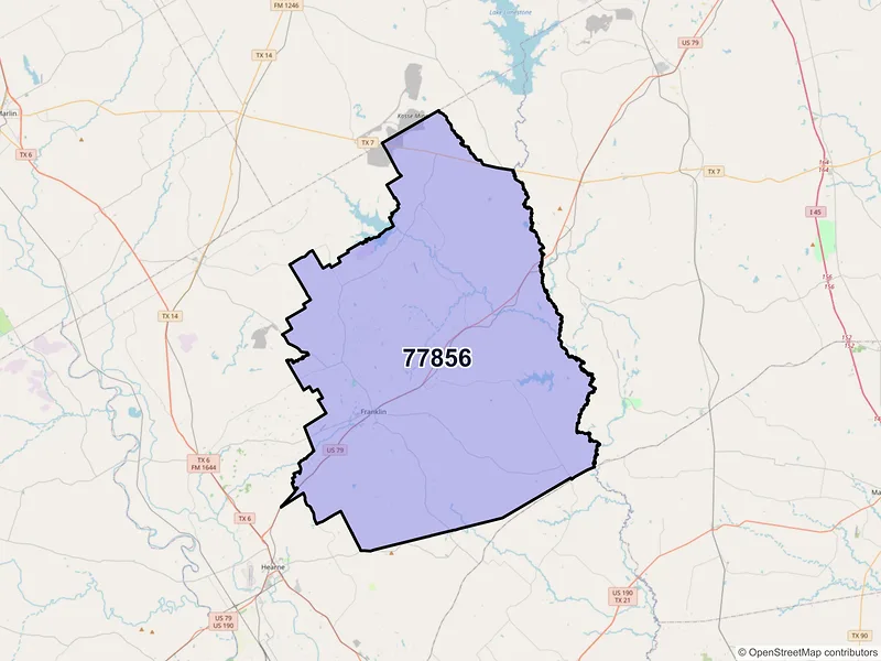 Map of Franklin, Texas and ZIP codes
