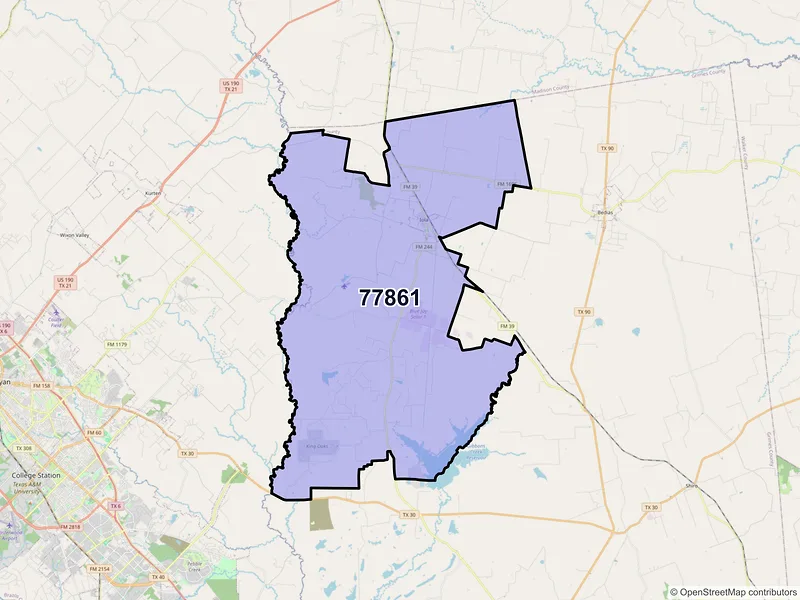 Map of ZIP Code 77861 — Iola, TX