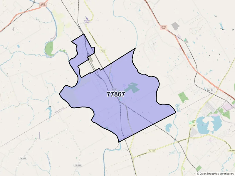 Map of Mumford, Texas and ZIP codes