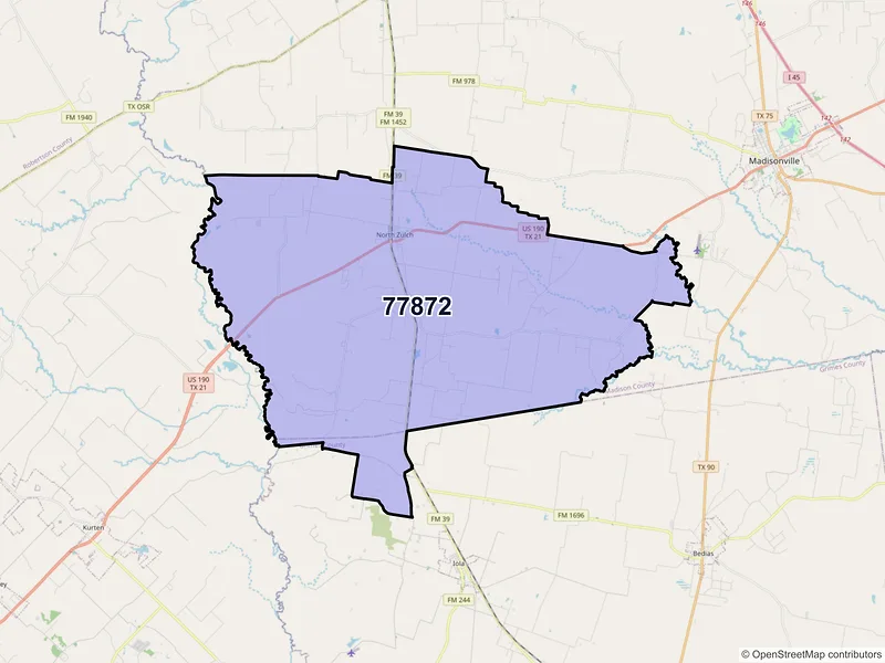 Map of ZIP Code 77872 — North Zulch, TX