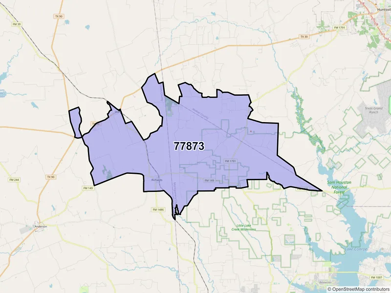 Map of Richards, Texas and ZIP codes