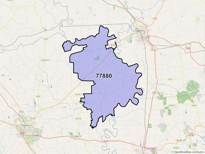 Map of ZIP Code 77880 — Washington, TX