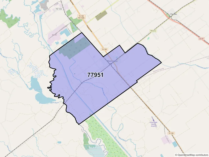 Map of Bloomington, Texas and ZIP codes