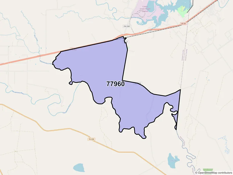Map of Fannin, Texas and ZIP codes