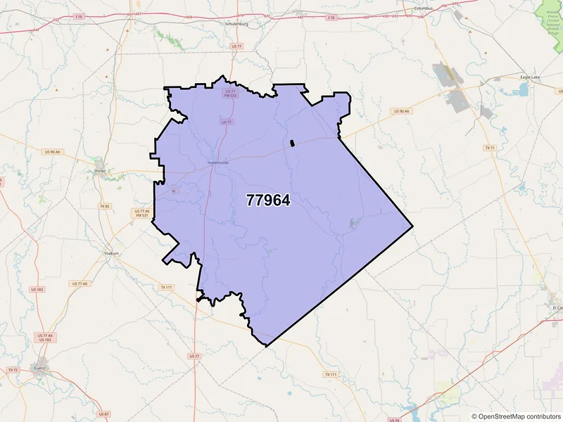Map of Hallettsville, Texas and ZIP codes