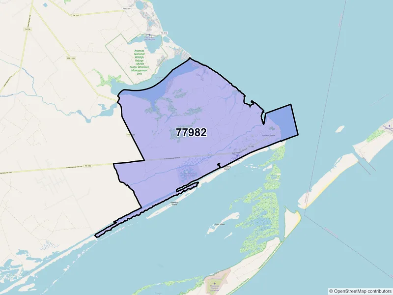 Map of Port O Connor, Texas and ZIP codes