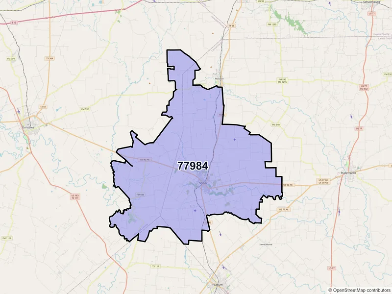 Map of Shiner, Texas and ZIP codes