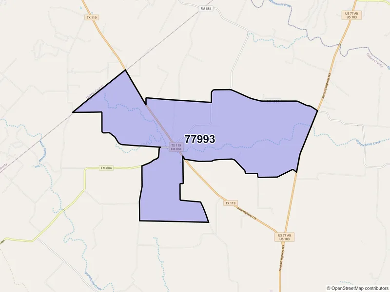 Map of Weesatche, Texas and ZIP codes