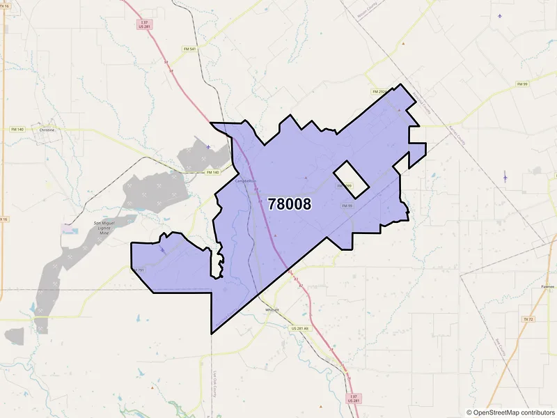 Map of Campbellton, Texas and ZIP codes