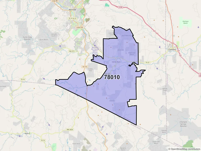 Map of ZIP Code 78010 — Center Point, TX
