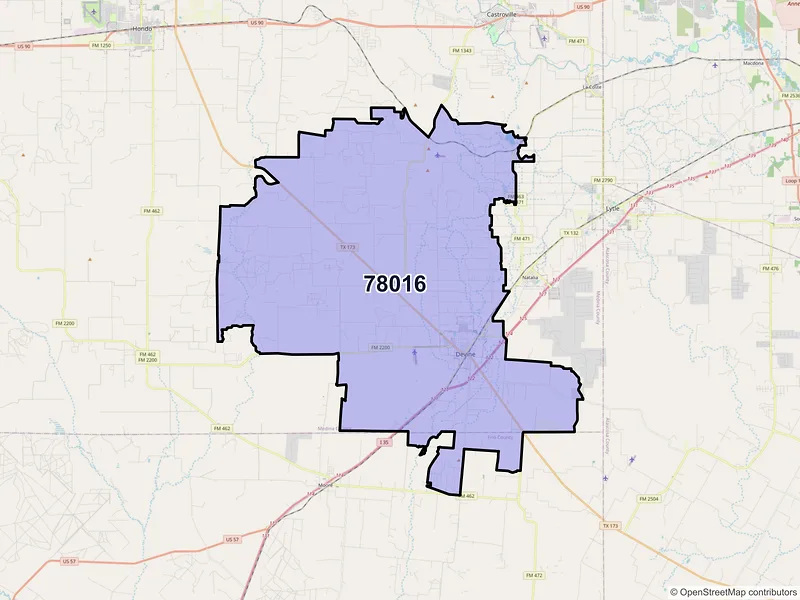 Map of ZIP Code 78016 — Devine, TX