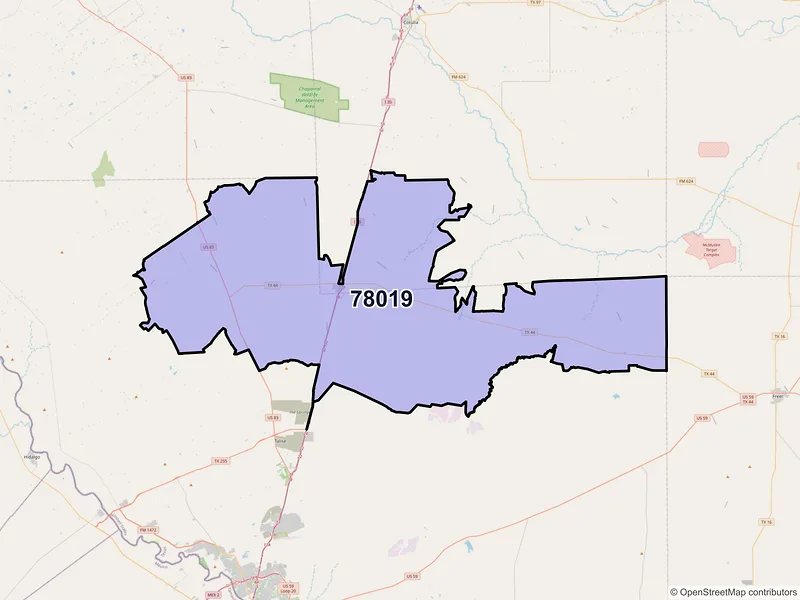 Map of Encinal, Texas and ZIP codes