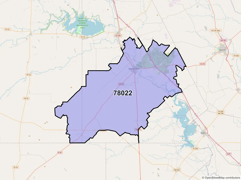 Map of George West, Texas and ZIP codes