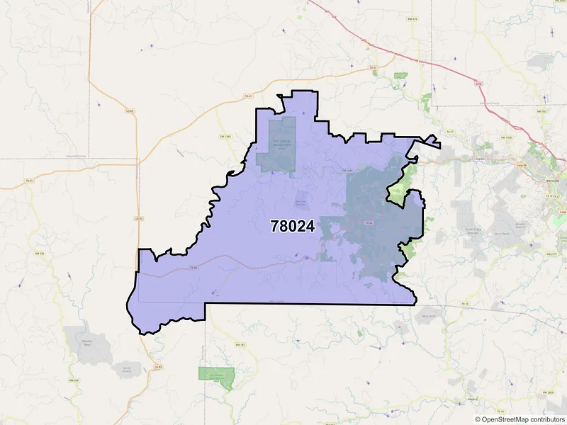 Map of Hunt, Texas and ZIP codes
