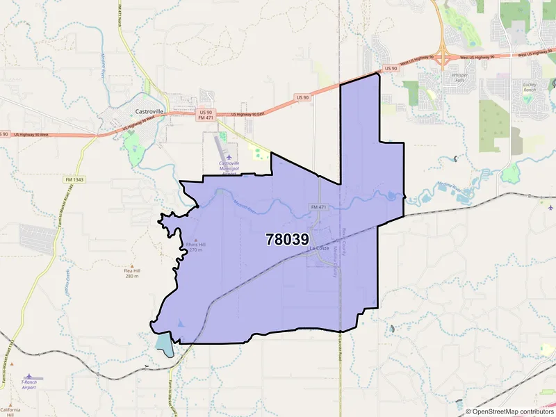 Map of ZIP Code 78039 — La Coste, TX