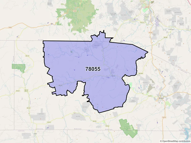 Map of Medina, Texas and ZIP codes