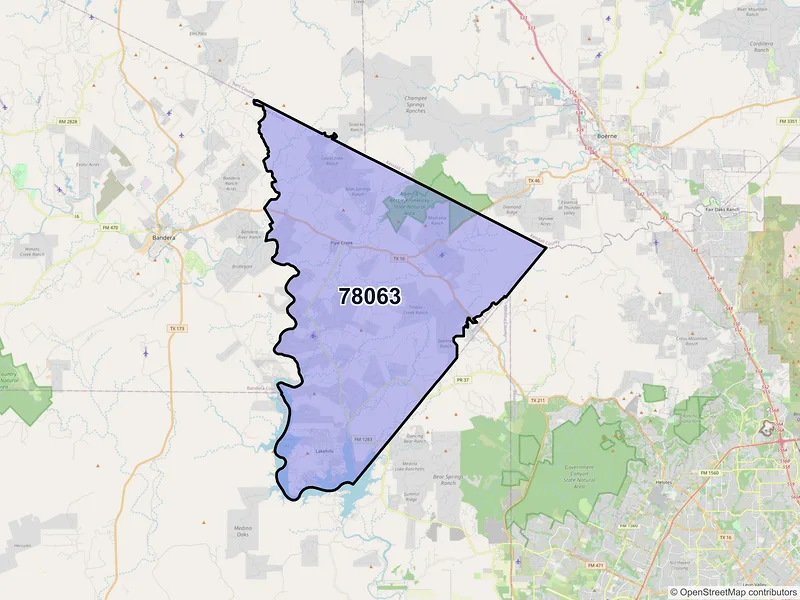 Map of ZIP Code 78063 — Pipe Creek, TX