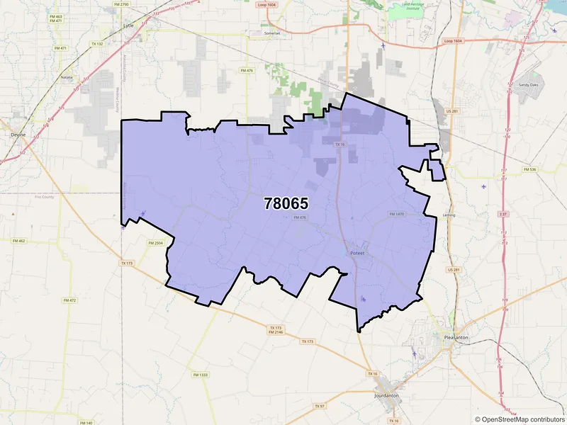 Map of ZIP Code 78065 — Poteet, TX