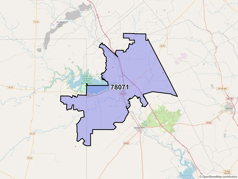 Map of ZIP Code 78071 — Three Rivers, TX