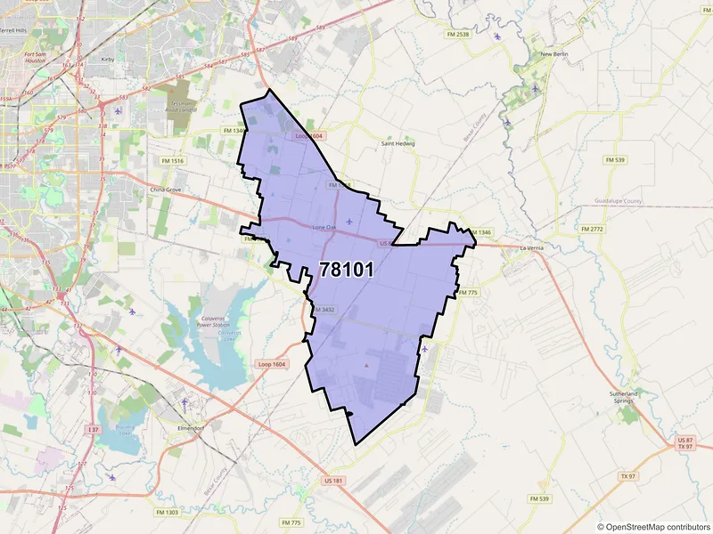 Map of ZIP Code 78101 — Adkins, TX
