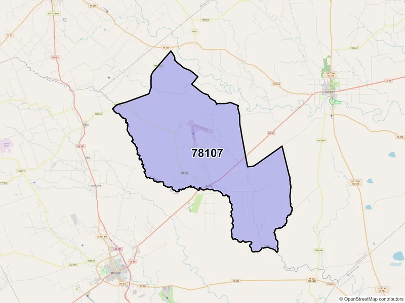 Map of Berclair, Texas and ZIP codes