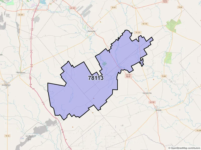 Map of ZIP Code 78113 — Falls City, TX
