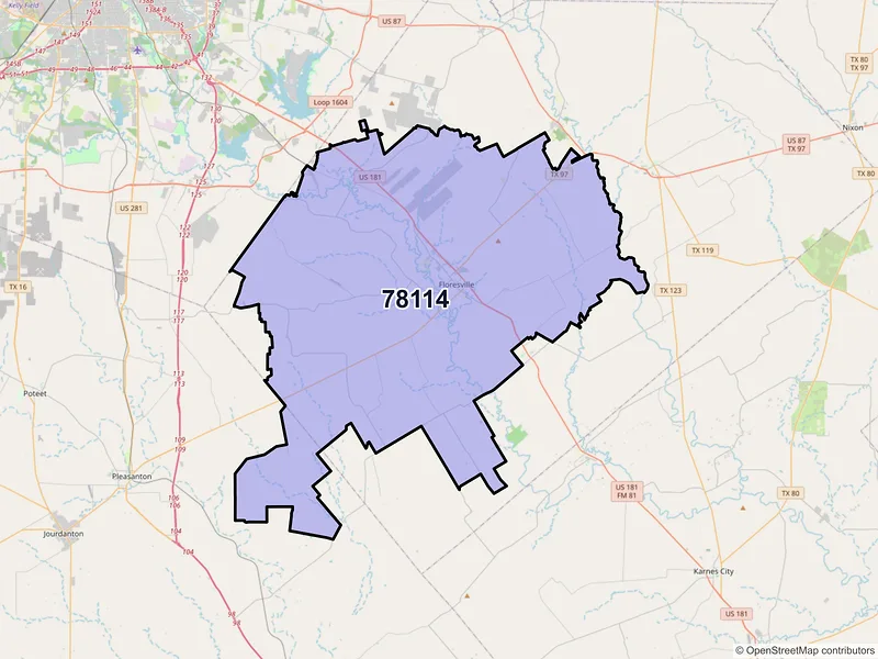 Map of ZIP Code 78114 — Floresville, TX
