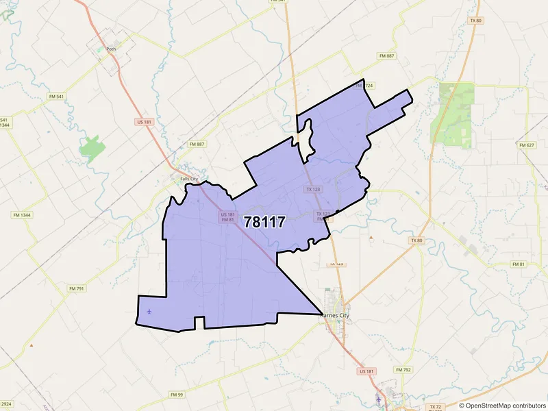 Map of ZIP Code 78117 — Hobson, TX