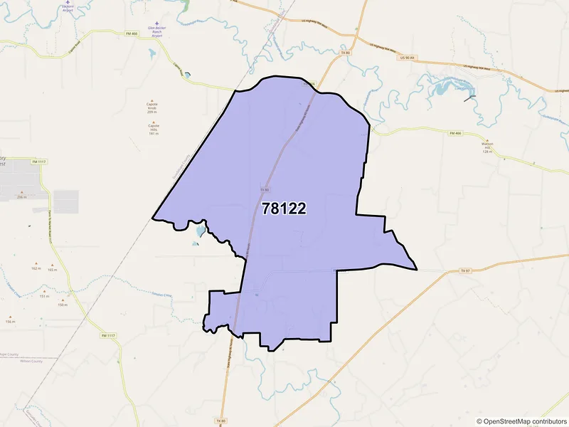 Map of ZIP Code 78122 — Leesville, TX