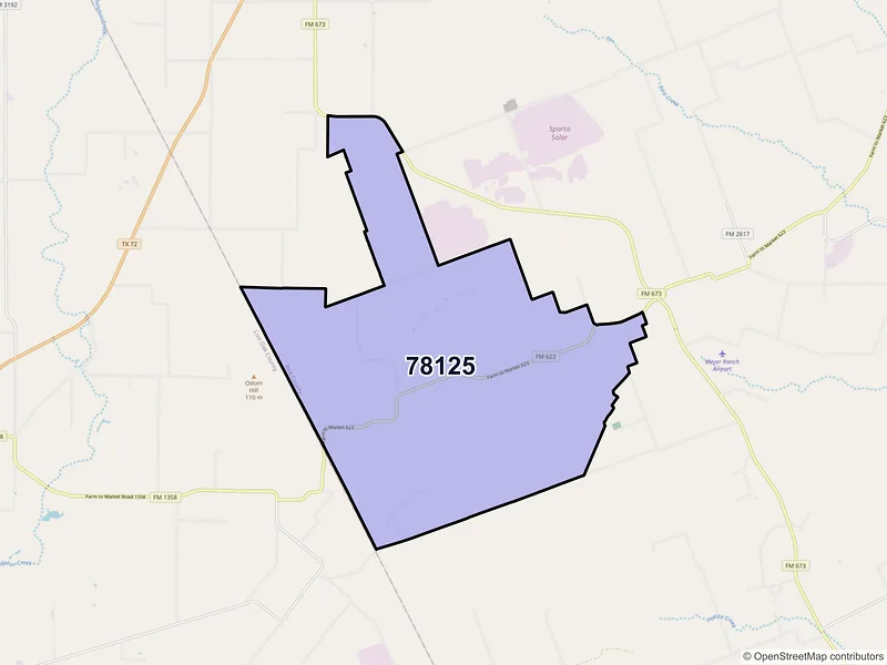 Map of Mineral, Texas and ZIP codes