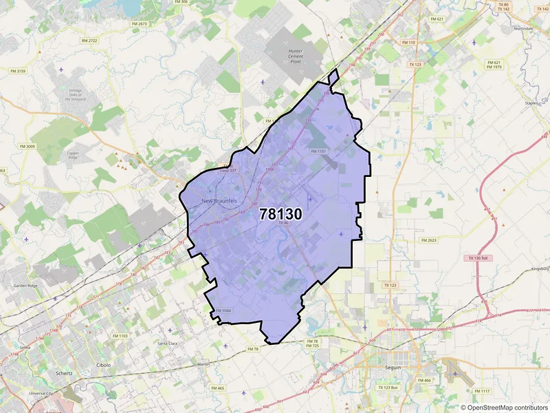Map of ZIP Code 78130 — New Braunfels, TX