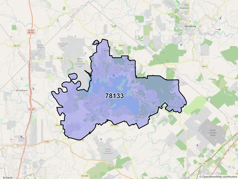 Map of ZIP Code 78133 — Canyon Lake, TX