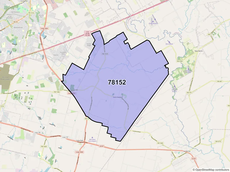 Map of ZIP Code 78152 — Saint Hedwig, TX