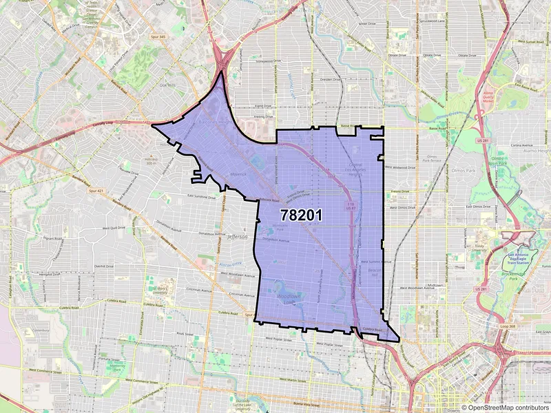 Map of ZIP Code 78201 — San Antonio, TX
