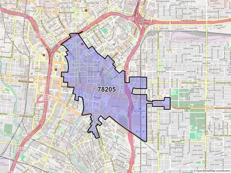 Map of ZIP Code 78205 — San Antonio, TX