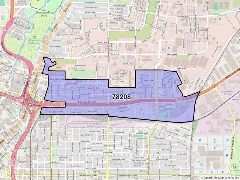 Map of ZIP Code 78208 — San Antonio, TX