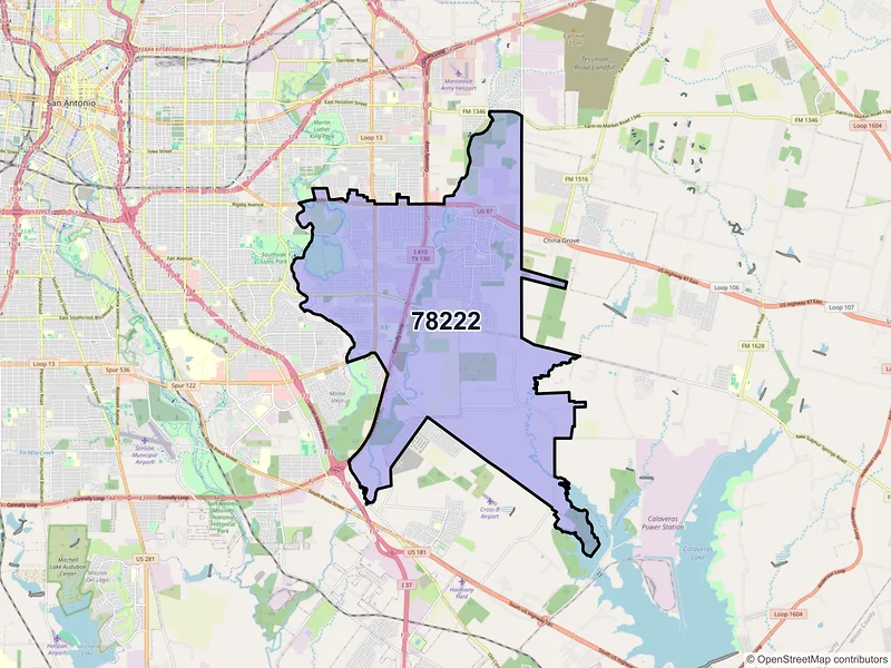 Map of ZIP Code 78222 — San Antonio, TX