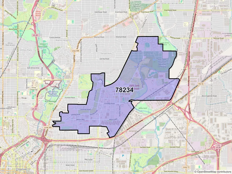 Map of ZIP Code 78234 — JBSA Ft Sam Houston, TX