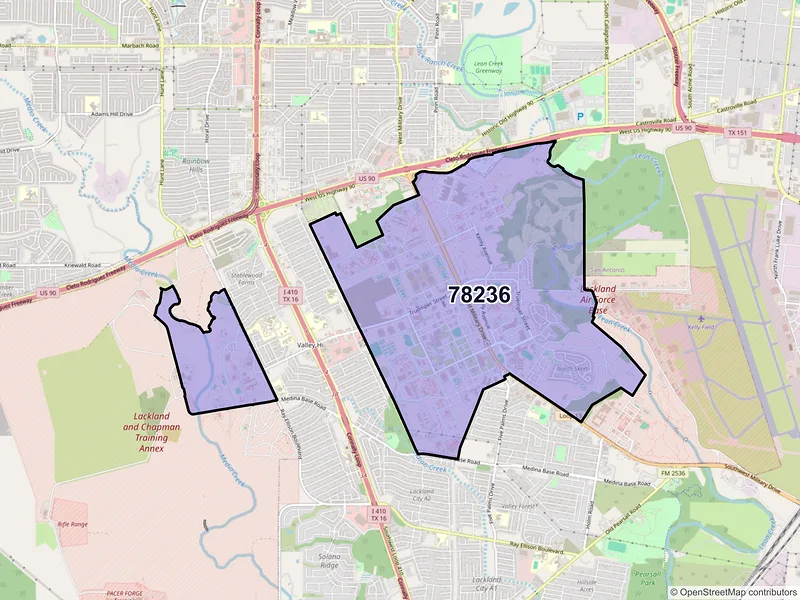 Map of ZIP Code 78236 — JBSA Lackland, TX