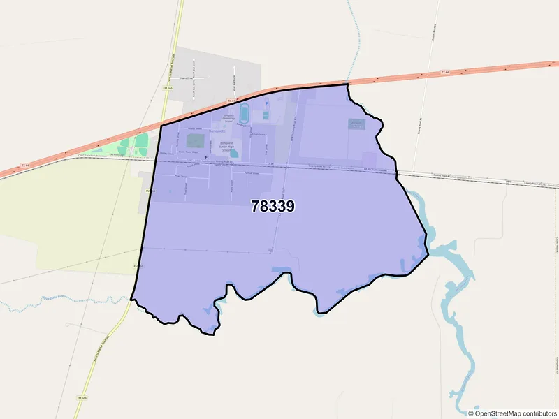 Map of Banquete, Texas and ZIP codes