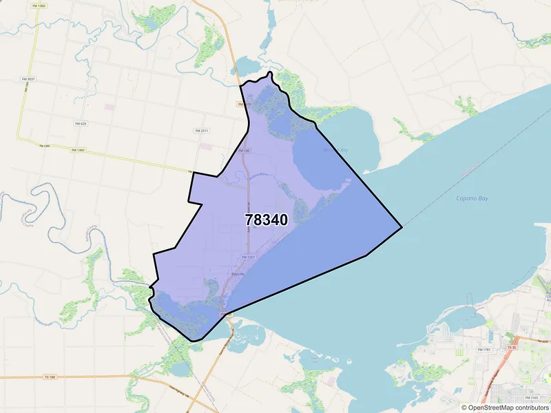 Map of Bayside, Texas and ZIP codes
