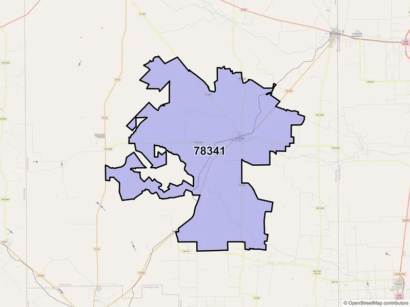 Map of Benavides, Texas and ZIP codes