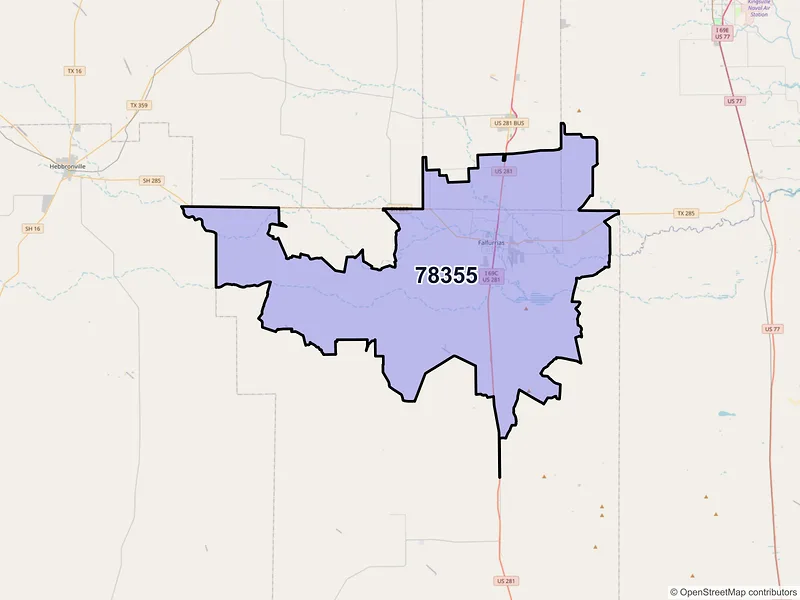 Map of Falfurrias, Texas and ZIP codes