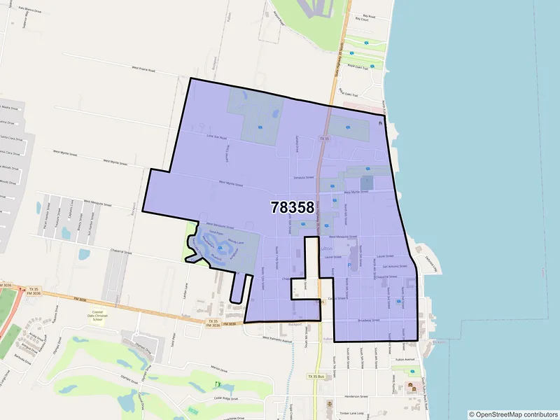 Map of Fulton, Texas and ZIP codes