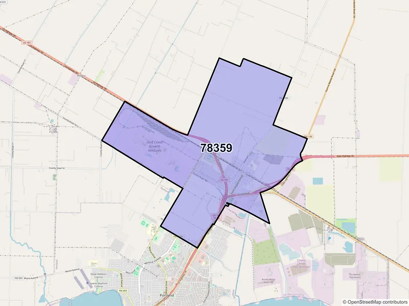 Map of Gregory, Texas and ZIP codes