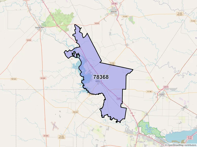 Map of ZIP Code 78368 — Mathis, TX